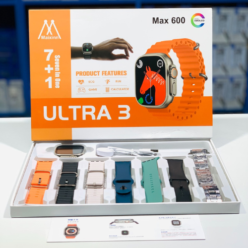 Max 600 Ultra 3 Smart Watch 7-in-1 | 2.1” HD Display, Bluetooth Calling & 7 Straps | Men & Women Multifunction Smartwatch